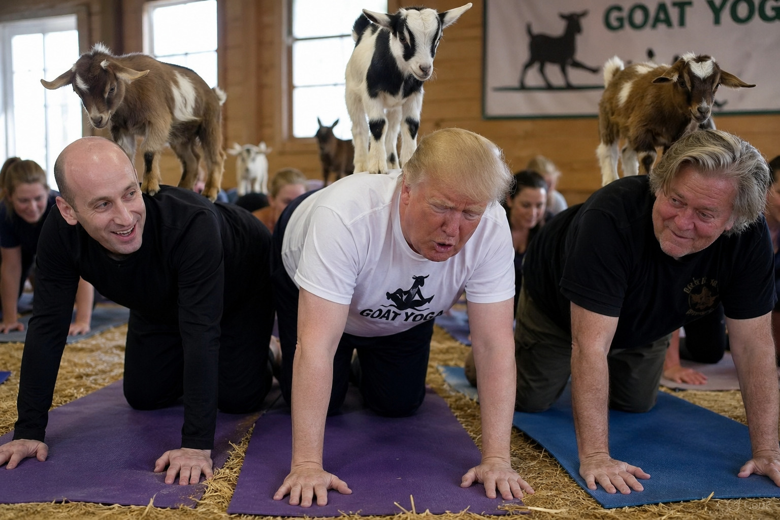 Trump participating in goat yoga