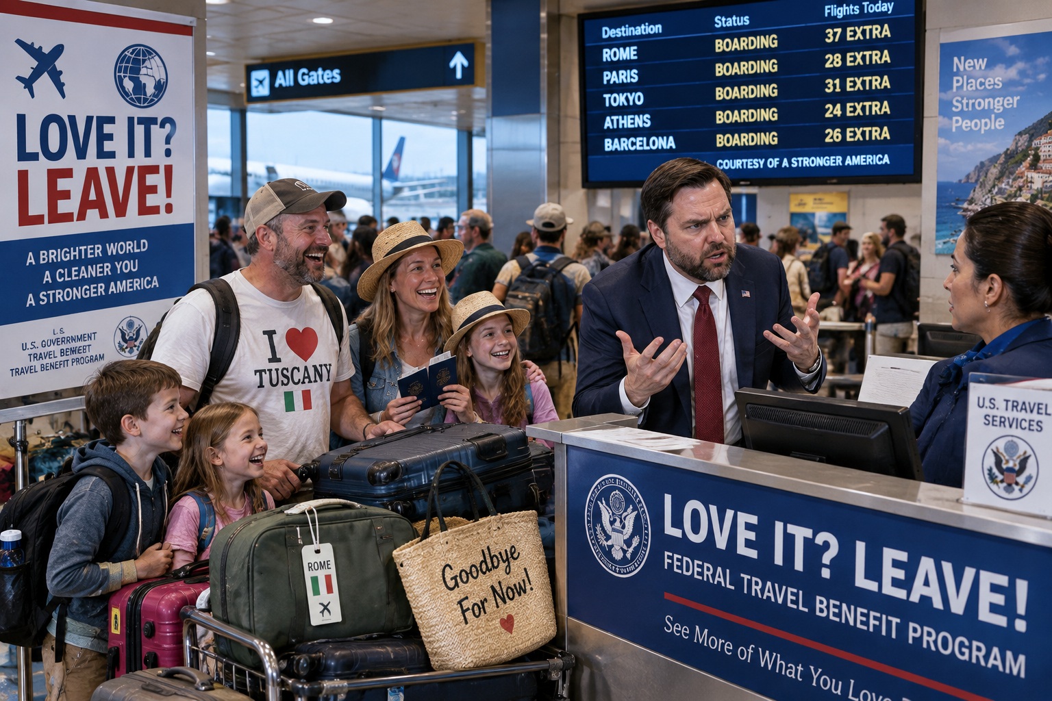 JD Vance announcing a federal travel program as Americans prepare to leave the country