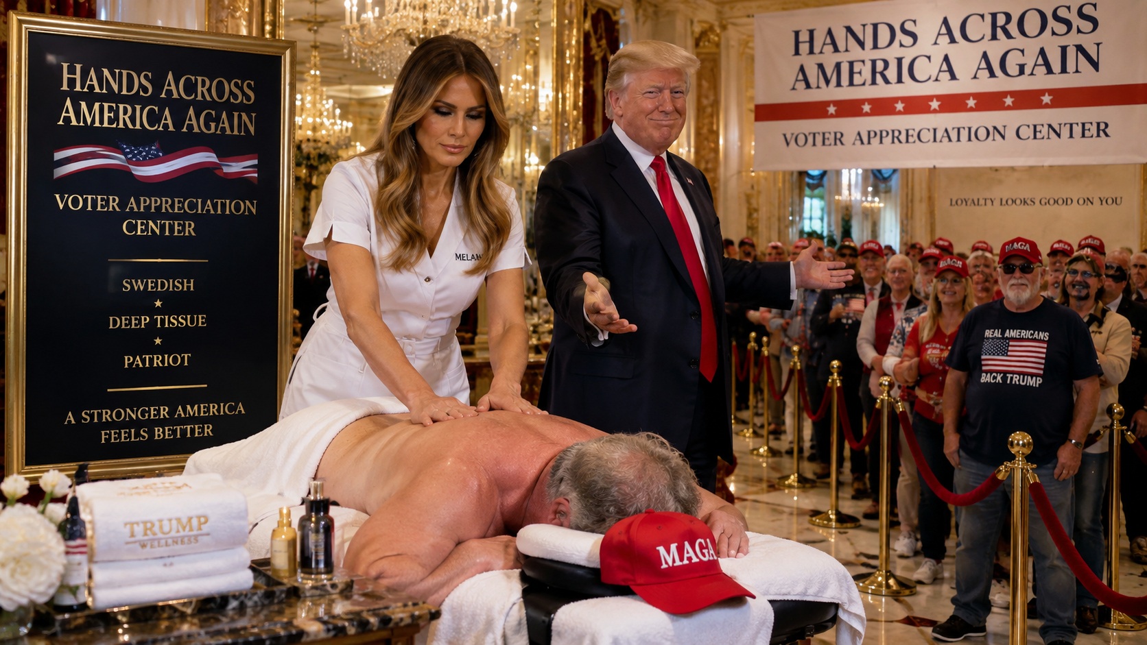 Donald and Melania Trump in a campaign voter appreciation setting