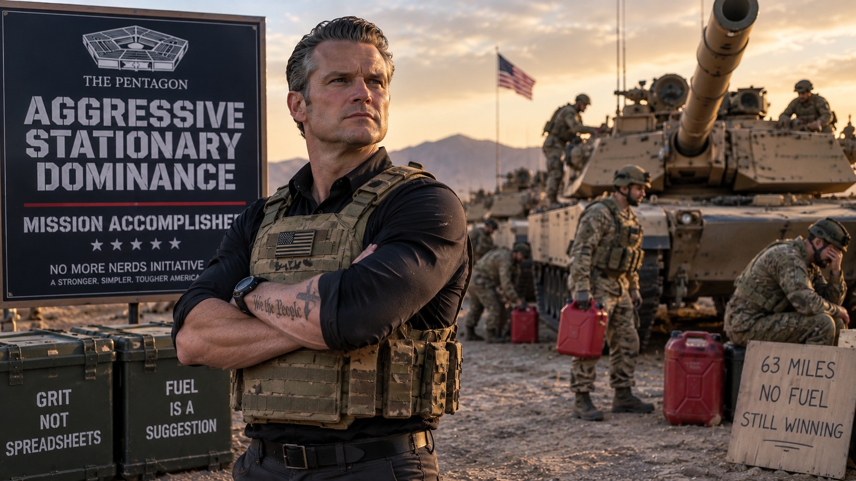 Pete Hegseth unveiling a muscular new military doctrine at the Pentagon