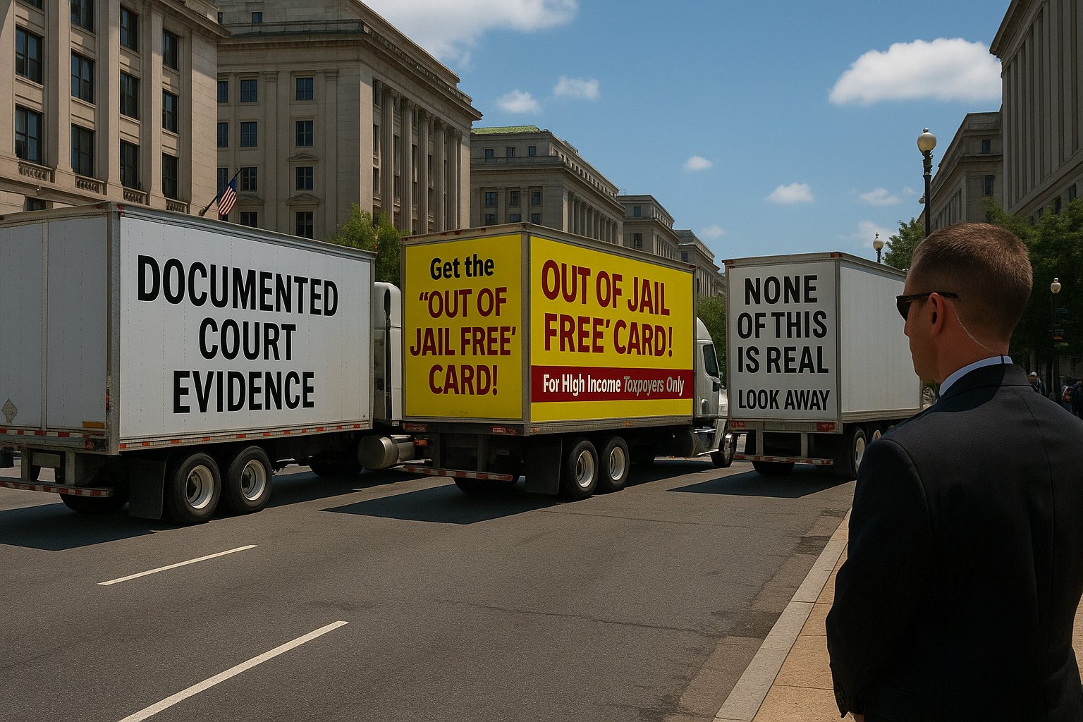 Evidence trucks arriving under Secret Service watch